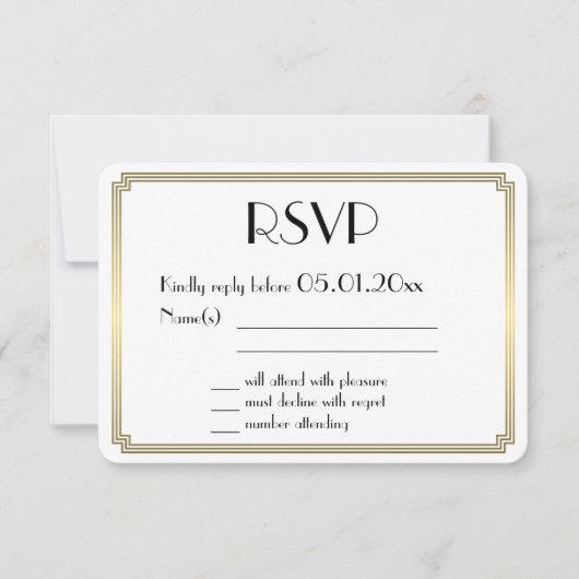 Runde Great Gatsby Art Deco Gold Wedding RSVP Card (Vorderseite)