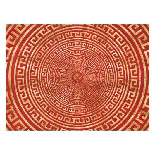 Runde griechische Ornamente - Gold auf Rot Tischdecke (Vorderseite (Horizontal))