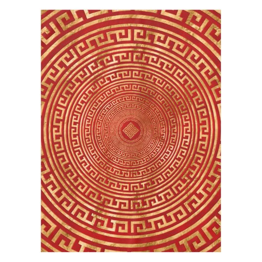 Runde griechische Ornamente - Gold auf Rot Tischdecke (Vorderseite)