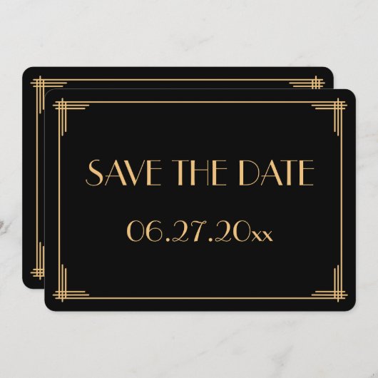 Runde große Gatsby Art Deco Hochzeit retten Datum Einladung (Vorne/Hinten)