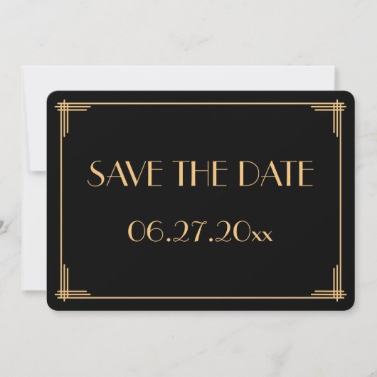 Runde große Gatsby Art Deco Hochzeit retten Datum Einladung (Vorderseite)