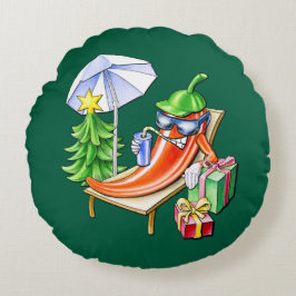 Runde grüne Weihnachten Chili Sonnenbaden Rundes Kissen
