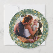 Runde grüne Weihnachtsschneeflocken Foto Feiertagskarte (Vorderseite)