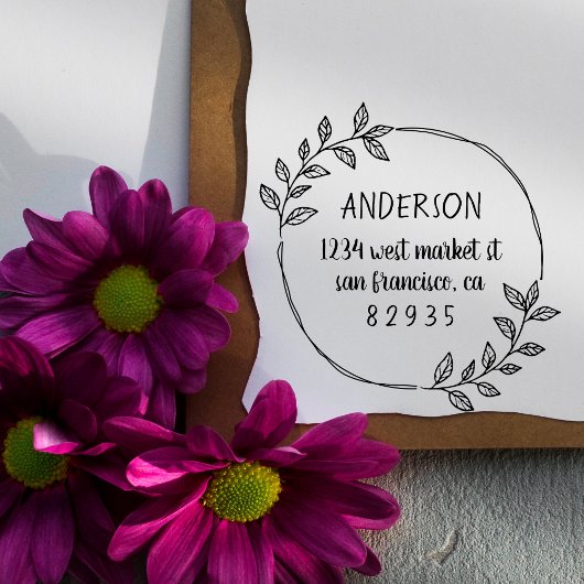 Runde handgezeichnet Blätter Rücksendeadresse Gummistempel