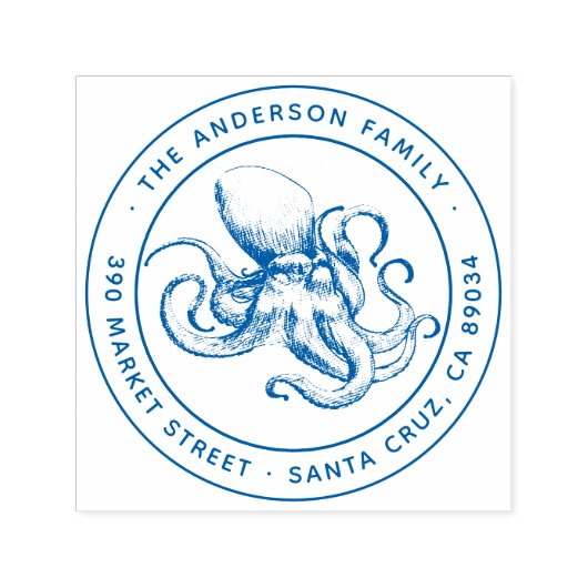 Runde handgezeichnet Oktopus-Rücksendeadresse Permastempel (Design)