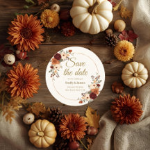Runde Hochzeit im Herbst Save the Date Karte