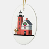 "Runde Insel-Leuchtturm-Weihnachtsverzierung " Keramik Ornament (Links)