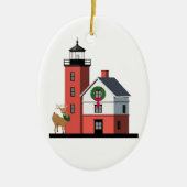 "Runde Insel-Leuchtturm-Weihnachtsverzierung " Keramik Ornament (Vorne)
