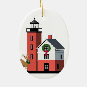 "Runde Insel-Leuchtturm-Weihnachtsverzierung " Keramik Ornament