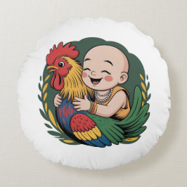 Runde Kissen | Chloe Baby hugs the Rooster