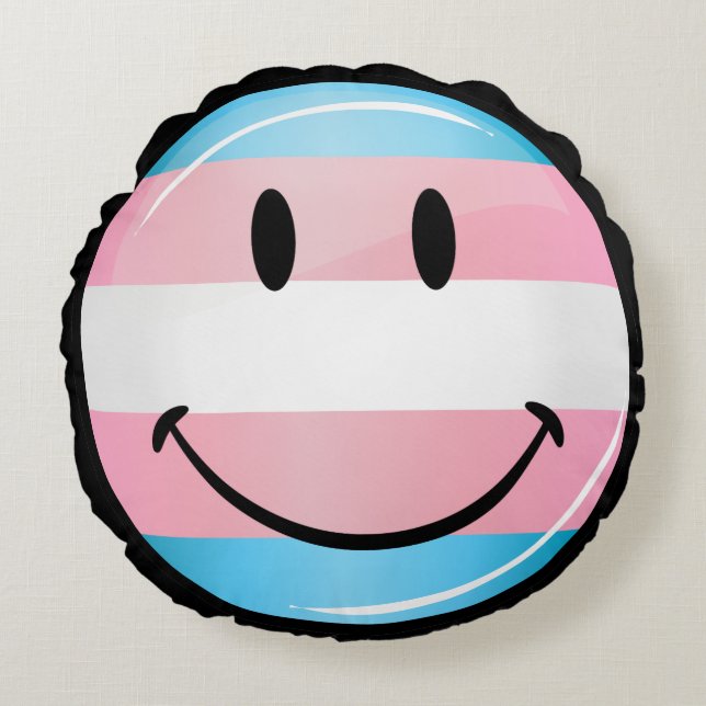 Runde lächelnde Transgender-Flagge Rundes Kissen (Vorderseite)