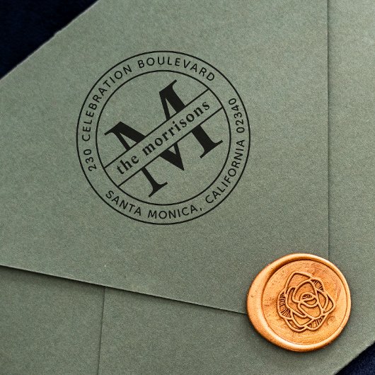 Runde Logoreihe Monogramm und Name Rücksendeadress Gummistempel