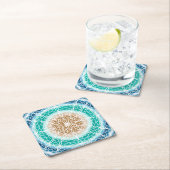 Runde Meereswellen Aquamarin und Türkis Mandala Rechteckiger Pappuntersetzer (Vor Ort)