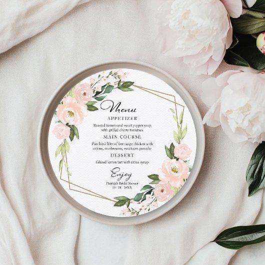 Runde Menü des geometrischen Brautparty Rosa Blush Einladung