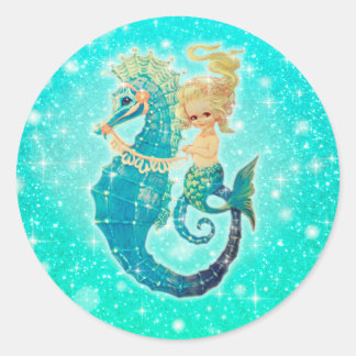 Runde Mermaid Seepferd Aqua Stickers