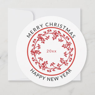 Runde, Minimal Red Berry Wreath Weihnachtsfeiertag Feiertagskarte