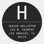 Runde Minimalistische Schwarz-Weiß-Rücksendeadress Runder Aufkleber (Vorderseite)