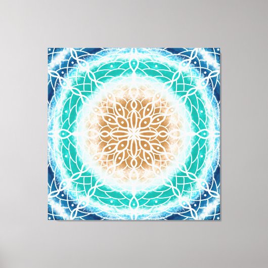Runde Ozeanwellen Mandala Aquamarin und türkis Leinwanddruck (Vorderseite)