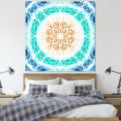 Runde Ozeanwellen Mandala Aquamarin und türkis Leinwanddruck (Insitu (Schlafzimmer))