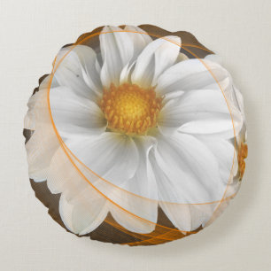 Runde Pillow-Blume Weißes Schwarzes Orange Rundes Kissen