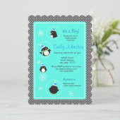 Runde Pinguine Kinderdusche 5 x 7 Einladung (Stehend Vorderseite)