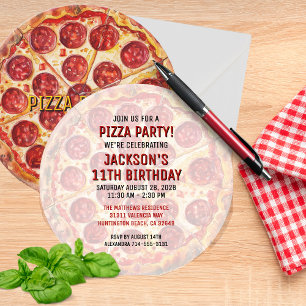 🍕 Runde Pizza-Party-Geburtstags-Einladung Einladung