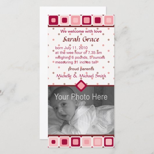 Runde Plätze Geburtsankündigung - Mädchen Ankündigung (Vorne/Hinten)