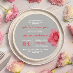 Runde Rose Gray Quinceañera Einladung