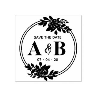 Runde Rose Vintag Monogramm Save the Date Gummistempel