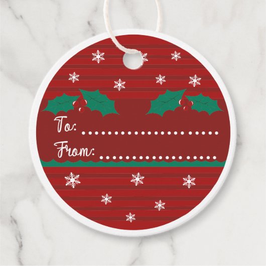 Runde rote Weihnachts-Stechpalmenblätter Geschenkanhänger (Vorderseite)