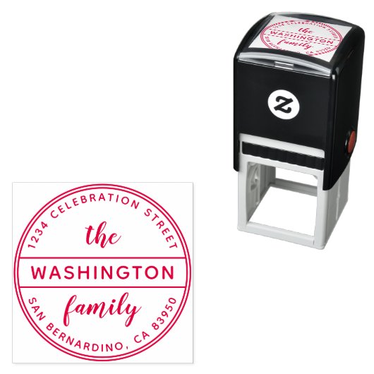 Runde Rücksendeadresse mit benutzerdefinierten Fam Permastempel (Beispiel)