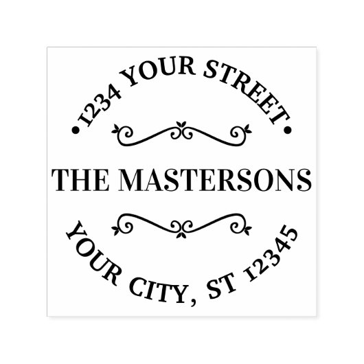 Runde Rücksendeadresse mit Extravagantem Trennzeic Permastempel (Design)