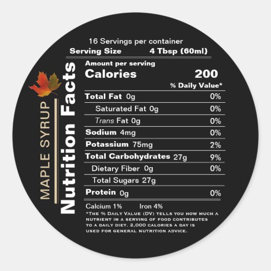 Runde schwarze Ahornsirup Nährstoffe Fakten mit Le Runder Aufkleber (Vorderseite)