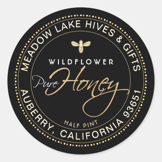 Runde schwarze Honig-Beete gepunktete goldene Gren Runder Aufkleber (Vorderseite)