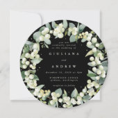 Runde Schwarze Snowberry+Eukalyptus Wreath Wedding Einladung (Vorderseite)