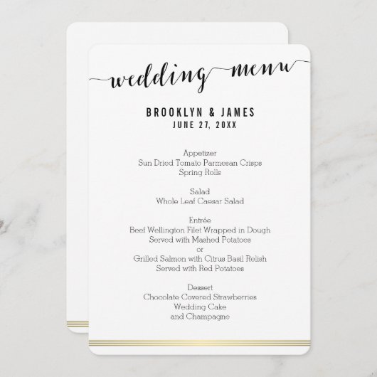 Runde schwarze und weiße Hochzeitmenüs Gold Lines Menükarte (Vorne/Hinten)