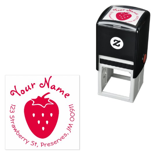 Runde, selbstfarbige Erdbeeradresse Briefmarke Permastempel (Beispiel)