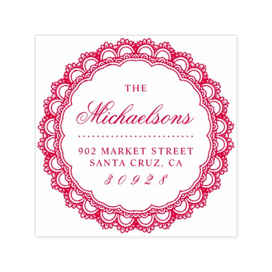 Runde Spitzen-Border-Nachname-Script-Rücksendeadre Permastempel (Design)