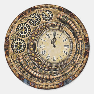 Runde Steampunk-Taschenuhr-Hochzeitssticker Runder Aufkleber
