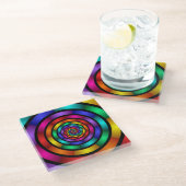Runde und psychedelische Fraktal Kunst Glasuntersetzer (Schrägansicht)