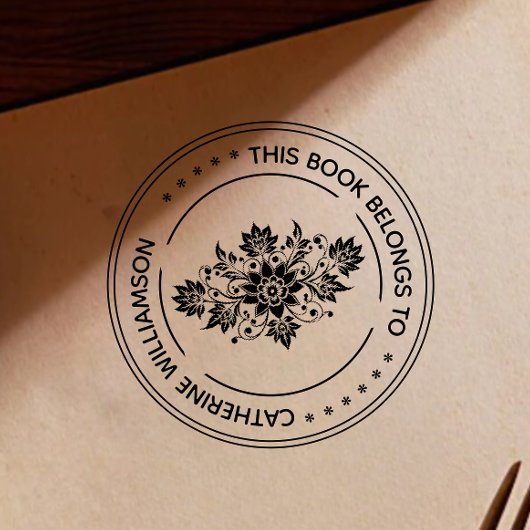Runde Vintage Blume Dieses Buch gehört Gummistempel