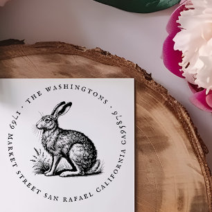Runde Vintage Hare-Familienname Rücksendeadresse Gummistempel