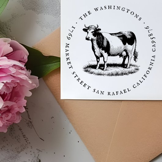 Runde Vintage Kuhfamilie Rücksendeadresse Gummistempel