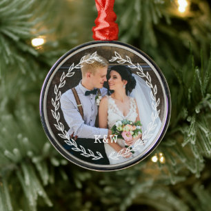 Runde Vintage-Rahmen-Monogrammfoto Silbernes Ornament