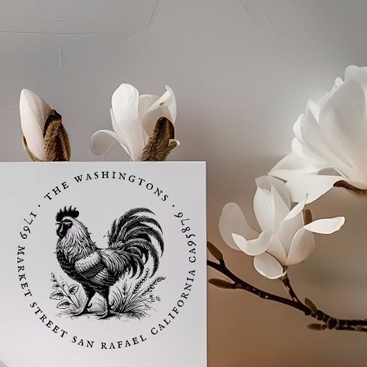 Runde Vintage Rooster-Rücksendeadresse Gummistempel