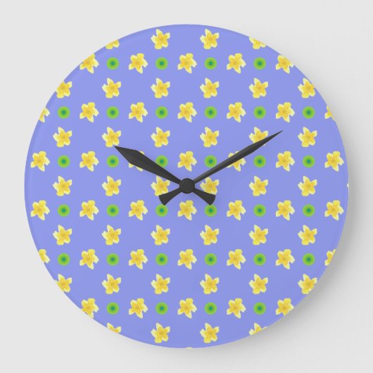 Runde Wall-Uhr: Primrosen auf Violet Blue, Polkas Große Wanduhr (Vorderseite)