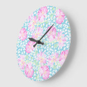 Runde Wall-Uhr, rosa Rosen, weiße Schmetterlinge Große Wanduhr (Winkel)