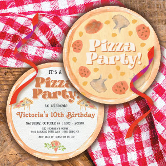 Runde Watercolor Pizza Geburtstagsparty Einladung