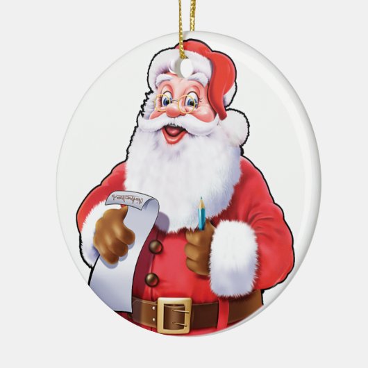 Runde Weihnachtsbaumdekoration Santa. Keramikornament (Links)