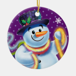 Runde Weihnachtsbaumdekoration Snowman & tinsel. Keramik Ornament